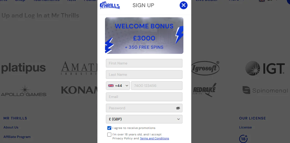 mr thrills casino registration